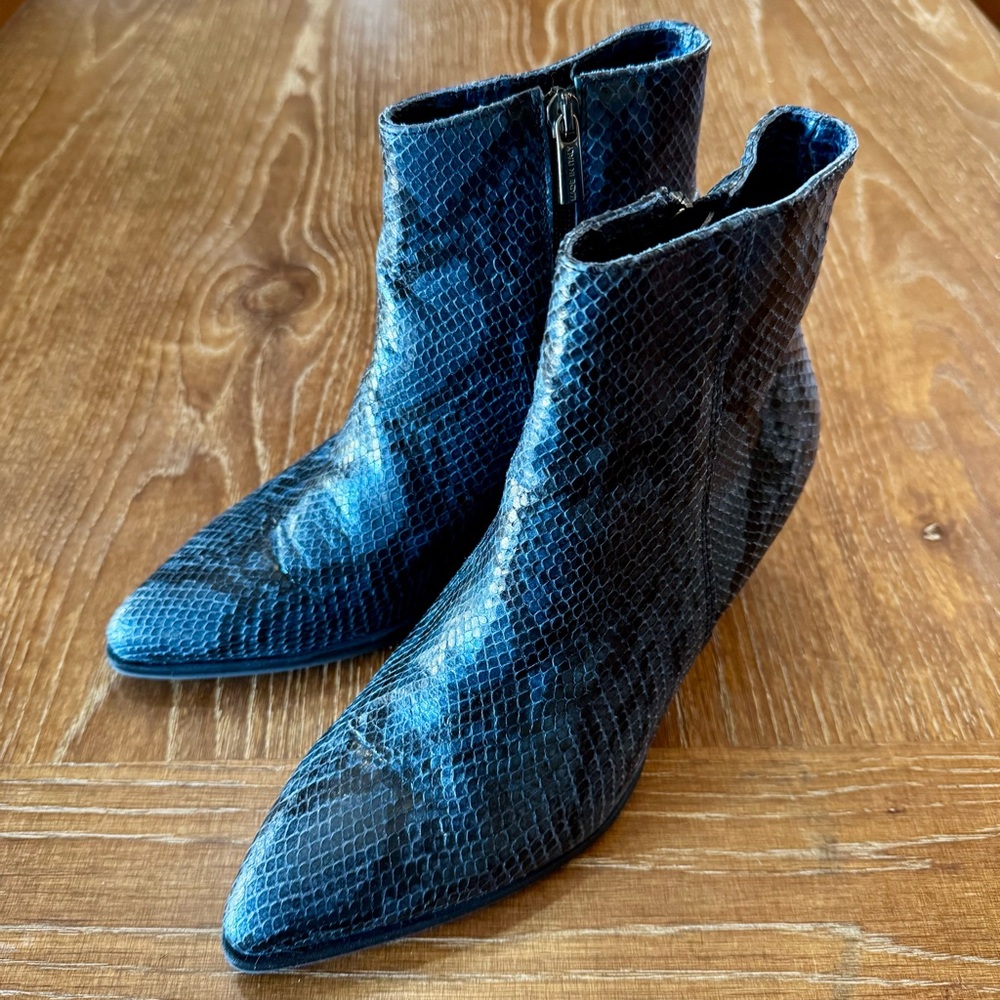 275 Central blue embossed snake leather ankle boots 38 - Picture 3 of 13
